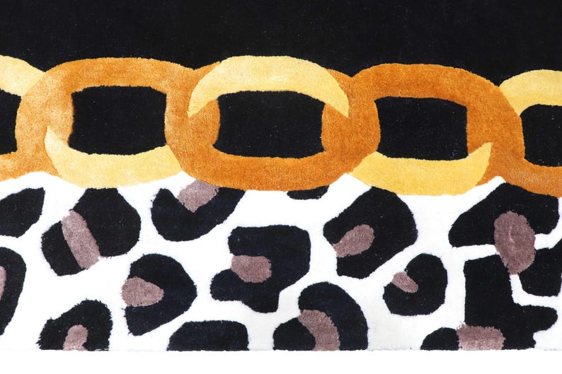 Hand Tufted Wool Tencel Rug: Leopard Print Chain Border Area Carpet image 8