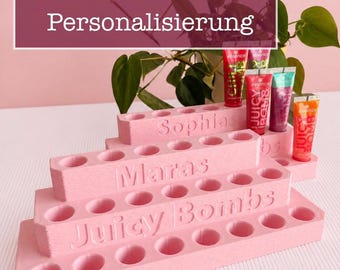 Voor echte Juicy Bomb-fans - Gepersonaliseerde lipglosshouder met eigen tekst | Cadeau voor beauty-liefhebbers | Make-up opbergruimte