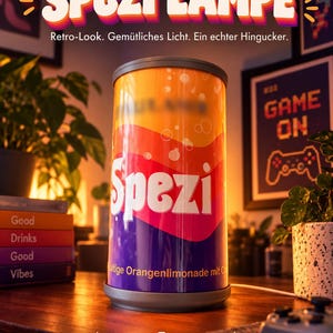 Besondere Spezi Dosen-Lampe in Übergröße | Retro Gaming Zimmer Deko | LED Ambient Light | Männerzimmer Deko & Gamer Geschenk