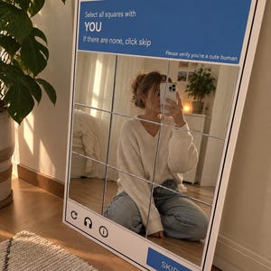 Captcha wall mirror - "Are you a cute human?" | Statement piece | Perfect for student apartments, gaming rooms, or dressing rooms