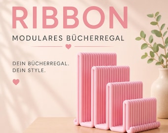 Estantería modular RIBBON | Estantería con diseño impreso en 3D | Organizador de libros | Decoración minimalista | Soporte para libros en tonos pastel