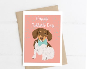 Dachshund Mother's Day Greeting Card, Happy Mother's day, PINK Pie Bald Dachshund card, Dog  Card, Cute card, , sausage dog