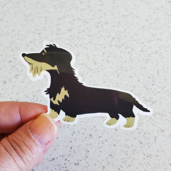Wirehared Dachshund Vinyl Sticker, 3", black Tan Wire Haired Coat Dachshund, wiener dog, cute doxie sticker dachshund gift