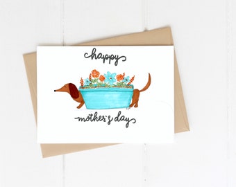 Dachshund Mother's Day Greeting Card, Happy Mother's Day flowers, Dachshund card, Dog  Card, Cute card, , sausage dog cardwiener dog
