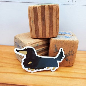 Long Hair Dachshund Vinyl Sticker: Black and Tan Wiener Dog Art (3 inch)