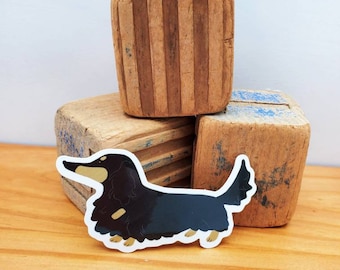 Long Hair Dachshund Vinyl Sticker: Black and Tan Wiener Dog Art (3 inch)