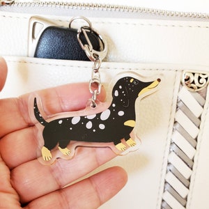 Dachshund Keychain, cute doxie Key ring, double sided acrylic keyring/charm, DAPPLE black and tan smooth doxie, sausage dog