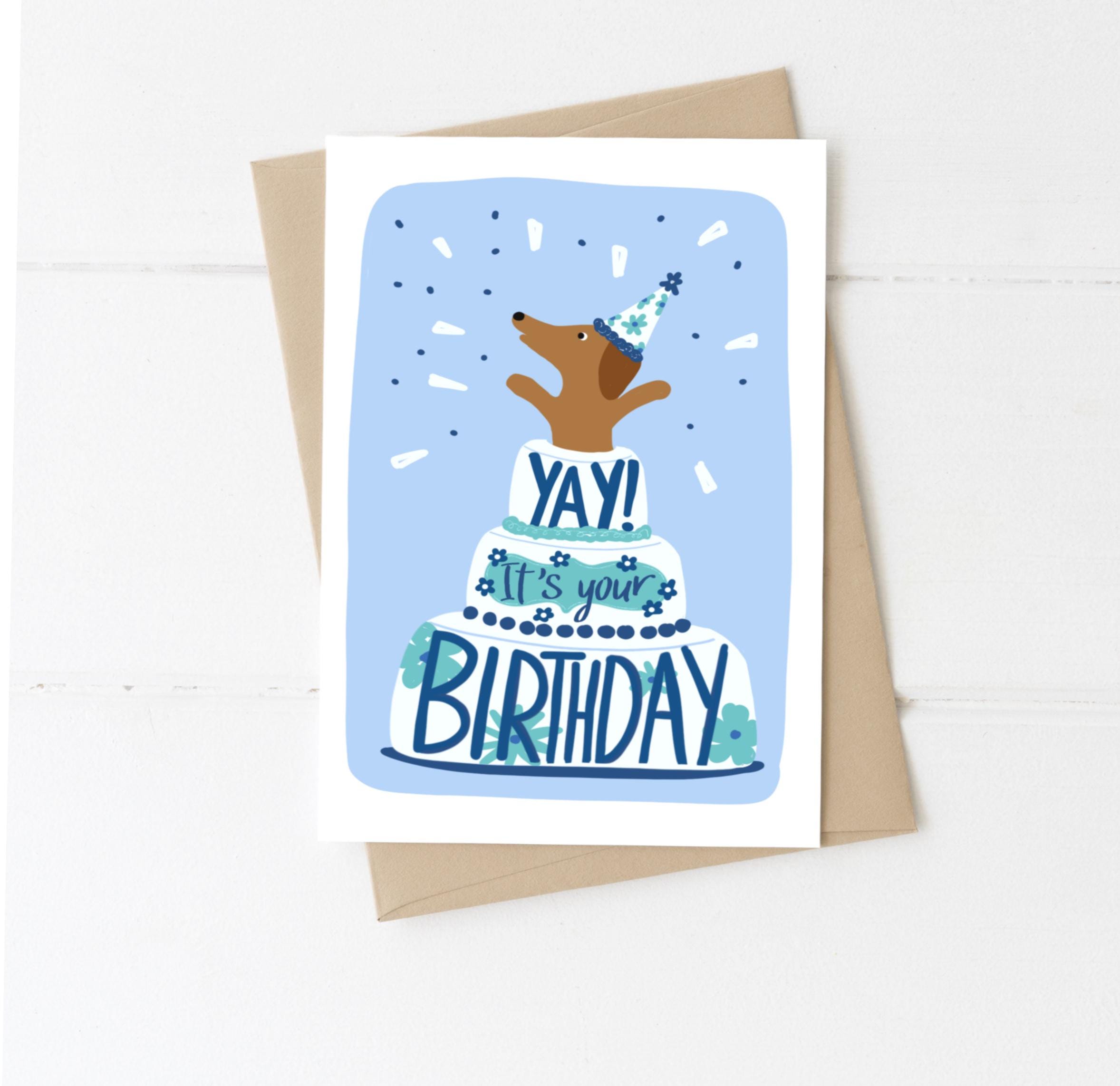 Dachshund Birthday Card: Funny Sausage Dog Cake Greeting - Etsy