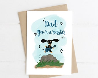 Dachshund Dad Greeting Card, Dad you're a rock star, Happy Father's Day, Happy Birthday Dad Dachshund card, Dog  Card,  dachshund dad card