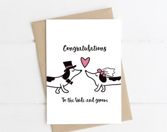 Dachshund Wedding card, Congrats to Bride and Groom, Love Card, Cute dachshund Card, Congrats on wedding, married couple, cute dog wedding