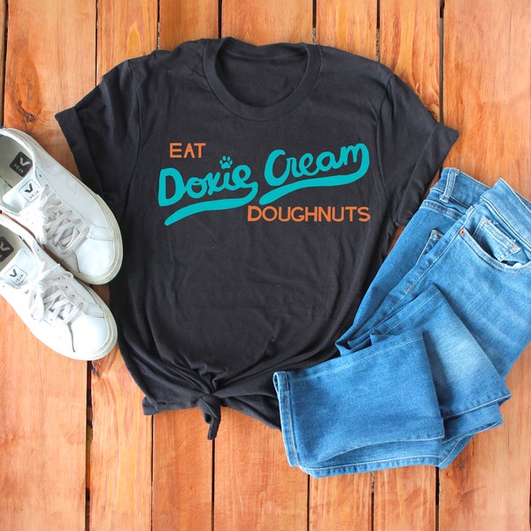 Doxie t-shirt, Unisex Jersey Short Sleeve Tee, dachshund t-shirt, doxie cream eat doughnuts, cute doxie shirt