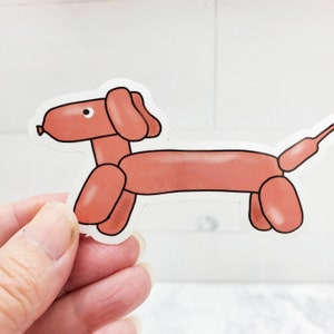 Doxie Ballon Hund Vinyl Aufkleber, 3", Ballon Tier Hund, rosa Dackel,,wiener Hund, Dackel niedliche Aufkleber Dackel Kunst