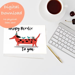 Dackel Geburtstagskarte, Grußkarte, Birthday Red. Hund, alles Gute zum Geburtstag Dackel herunterladbare Grußkarte , Dachshund Grußkarte