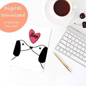 Valentinstag Dackel Grußkarte, Boop Dackel Hund, Hunde küssen Liebe Karte, Digital Download Grußkarte, Dachshund Grußkarte