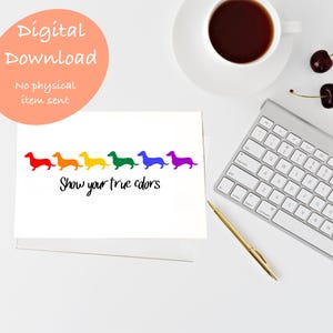 PRIDE Dackel Grußkarte, Flagge zeigen Dackel Hund, Grußkarte Digital Download, Dackel Grußkarte