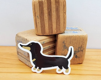 Dachshund Vinyl Sticker: Black and Tan Smooth Coat Doxie Art