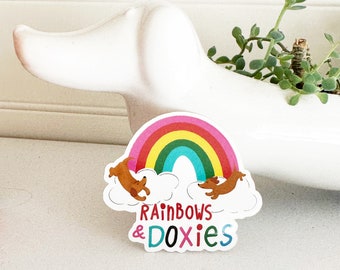 Rainbow Dachshund Sticker: Weatherproof Doxie Art