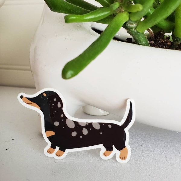 Dachshund Vinyl Sticker, 3", Black Dapple Smooth Coat Dachshund,wiener dog, dachshund sticker vinyl , doxie cute sticker dachshund art