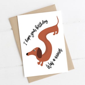 Dackel Geburtstagskarte, Happy Birthday, Ballon Doxie Geburtstagskarte, Grußkarte, Hundekarte, lustige Karte, Dackel