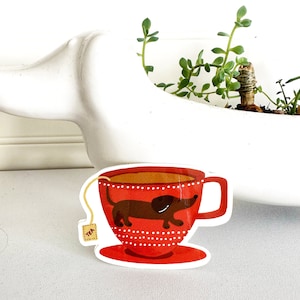 Dachshund Tea Cup Vinyl Sticker: Doxie Dog Lover Gift