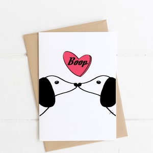 Biglietto di auguri Doxie, Boop, biglietto di auguri con bacio bassotto, biglietto d'amore, San Valentino, cuori, biglietto di auguri per cani bassotto, cane bassotto