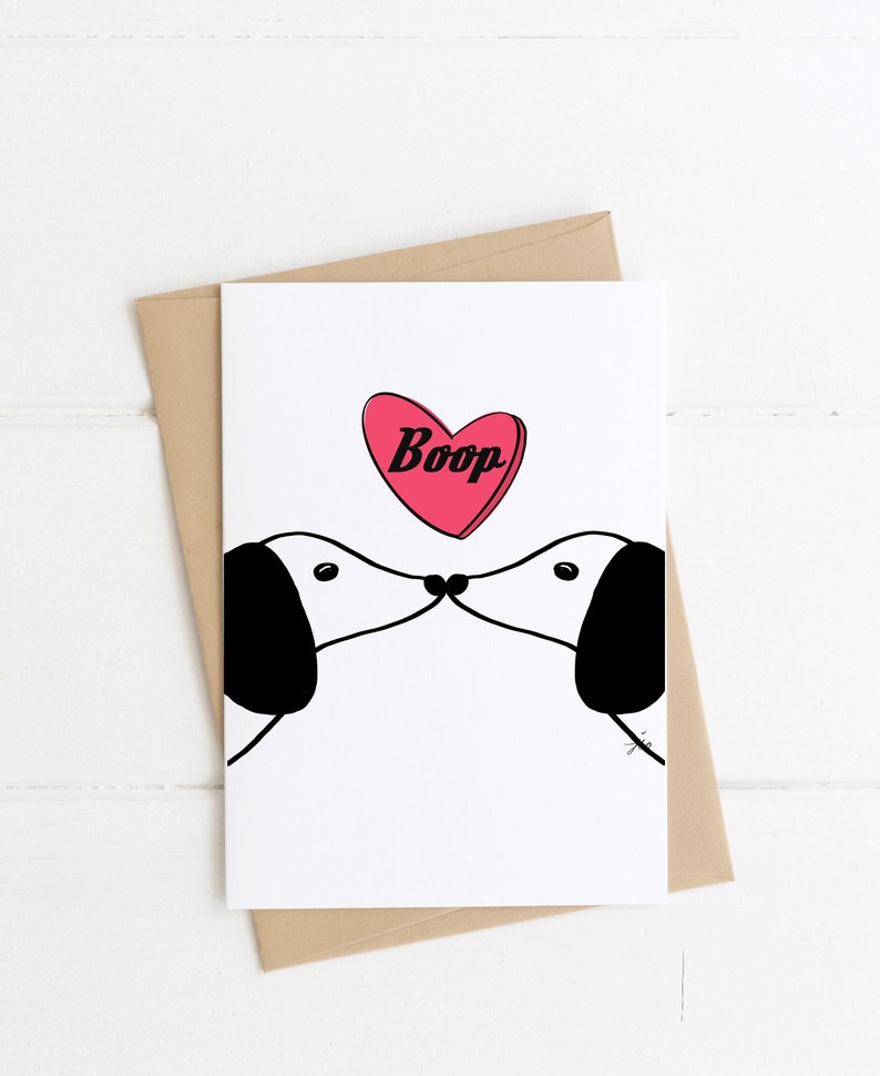 Doxie Greeting Card, Boop, Dachshund Kissing Greeting card, Love Card, Valentines, Hearts , sausage dog greeting cardwiener dog image 1