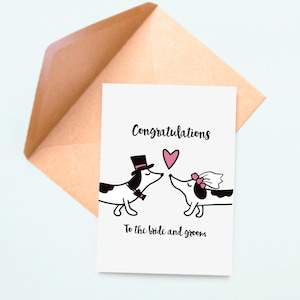 Hochzeitskarte, Herzlichen Glückwunsch an Braut und Bräutigam, süsse Dackel Karte, Herzlichen Glückwunsch zur Hochzeit, verheiratetes Paar, süße Hundehochzeit