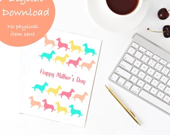 Dachshund Mother's Day Card, Pastel Doxies, Downloadable Greeting Card