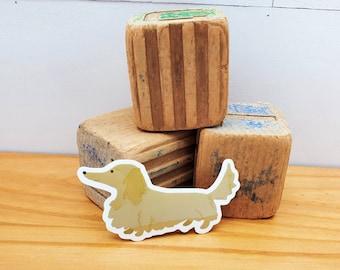 Dachshund Vinyl Sticker, 3", Blonde Tan Long Hair Dachshund, wiener dog, dachshund sticker vinyl , doxie cute sticker dachshund art