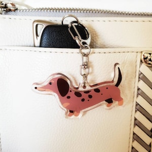 Dapple Brown Doxie Keychain: Double Sided Acrylic Sausage Dog Charm