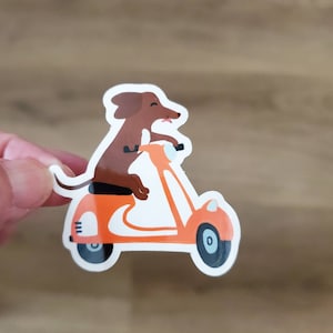 Dackel Vinyl Aufkleber, 5 cm, Scooter Doxie, orange Roller, Dackel Hund, Dackel Aufkleber Vinyl, Doxie Aufkleber, Dackel Aufkleber