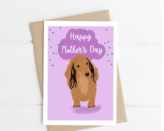 Dachshund Mother's Day Greeting Card, Happy Mother's day, Purple Long hair Dachshund card, Dog  Card, Cute card, , sausage dog