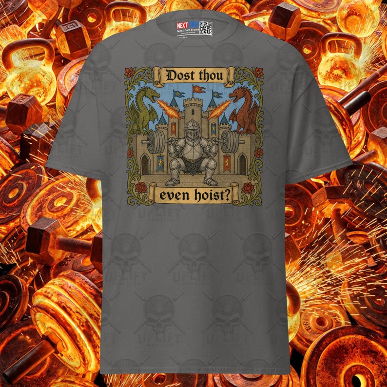 Dost Thou Even Hoist Cartoon Knight Shirt Medieval Dragon Castle Gym Tee, Funny Workout Lifting Apparel Bodybuilding Fitness Shirt