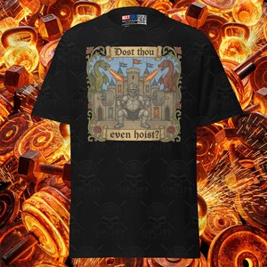 Dost Thou Even Hoist Cartoon Knight Shirt Medieval Dragon Castle Gym Tee, Funny Workout Lifting Apparel Bodybuilding Fitness Shirt