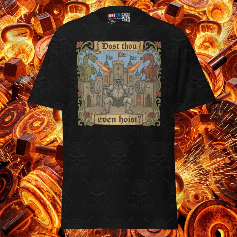 Dost Thou Even Hoist Cartoon Knight Shirt Medieval Dragon Castle Gym Tee, Funny Workout Lifting Apparel Bodybuilding Fitness Shirt