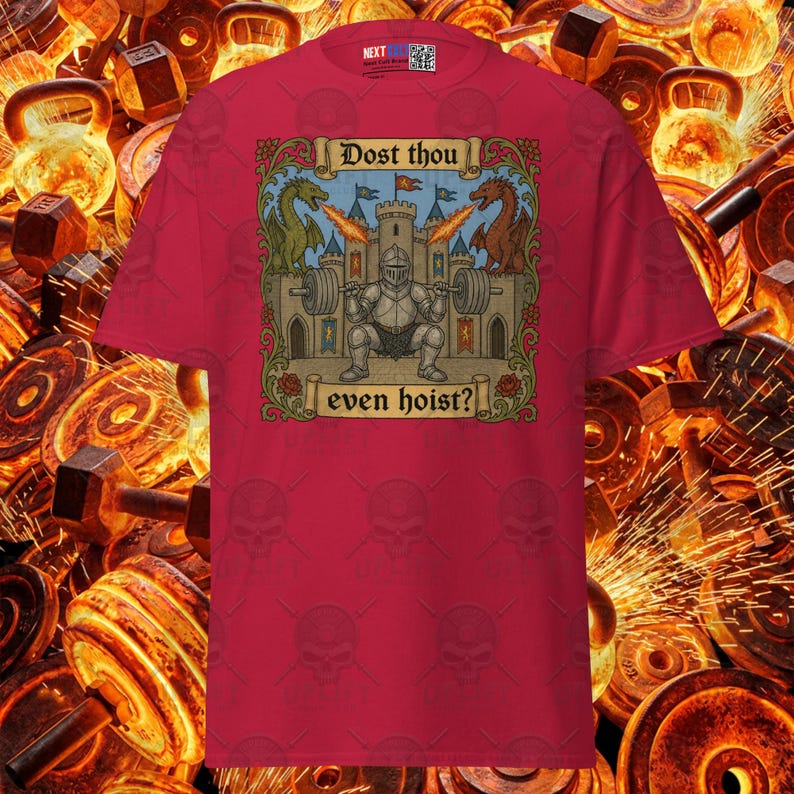Dost Thou Even Hoist Cartoon Knight Shirt Medieval Dragon Castle Gym Tee, Funny Workout Lifting Apparel Bodybuilding Fitness Shirt