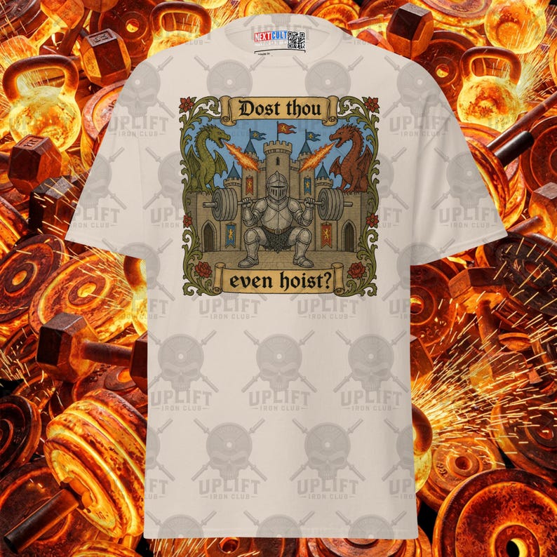 Dost Thou Even Hoist Cartoon Knight Shirt Medieval Dragon Castle Gym Tee, Funny Workout Lifting Apparel Bodybuilding Fitness Shirt