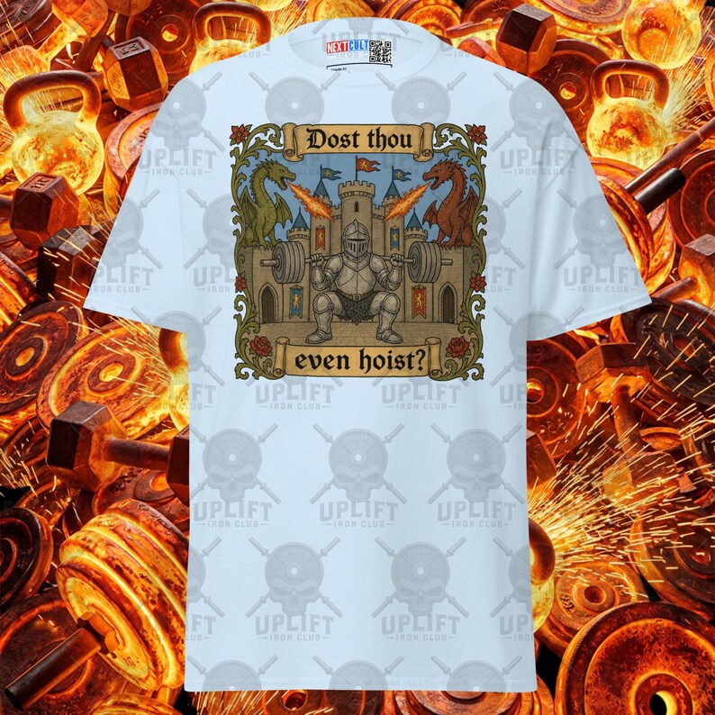 Dost Thou Even Hoist Cartoon Knight Shirt Medieval Dragon Castle Gym Tee, Funny Workout Lifting Apparel Bodybuilding Fitness Shirt