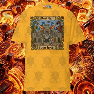 Dost Thou Even Hoist Cartoon Knight Shirt Medieval Dragon Castle Gym Tee, Funny Workout Lifting Apparel Bodybuilding Fitness Shirt