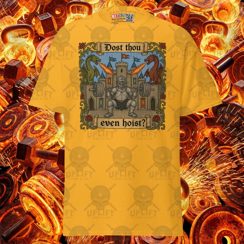 Dost Thou Even Hoist Cartoon Knight Shirt Medieval Dragon Castle Gym Tee, Funny Workout Lifting Apparel Bodybuilding Fitness Shirt