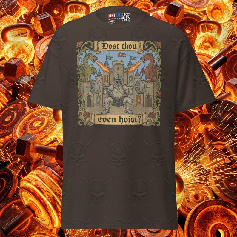 Dost Thou Even Hoist Cartoon Knight Shirt Medieval Dragon Castle Gym Tee, Funny Workout Lifting Apparel Bodybuilding Fitness Shirt