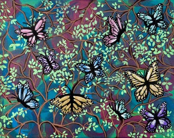 Lebendige Schmetterlings-Kunstdruck, bunte Garten-Wanddekoration, Naturmalerei