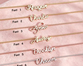 Personalized Cursive Nameplate Necklace | Custom Name Pendant, Cuban Chain, 18K Gold Plated, Bridesmaid & Mothers Day Gift
