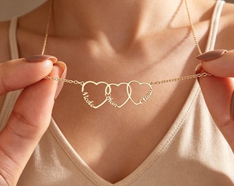 Personalized Multi-Name Interlocking Hearts Necklace, Custom Family Nameplate Necklace，Sentimental Gift，Gift for Mom
