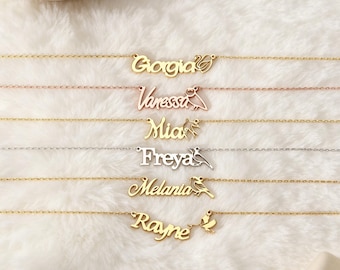 Collares personalizados con nombres de animales, adornos personalizados de pájaros, collares sencillos con nombres, excelentes regalos para mujeres.