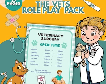 Pet Vet Clinic Dramatic Play Set | Printable Veterinary Role Play Kit (Canva Editable)