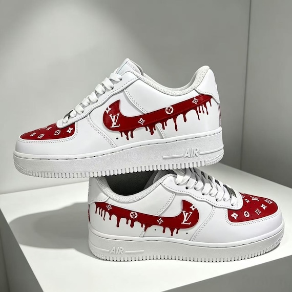 Custom Red Drip Monogram AF1 Sneakers | Hand Painted Streetwear Footwear