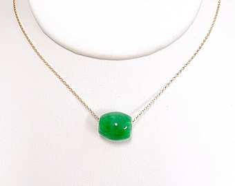 Jade Bead Necklace: 14k Gold Filled Chain, Elegant Green Pendant