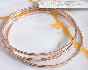Hammered Rose Gold Bangle Set: Stacking Bangles, Contemporary Jewelry