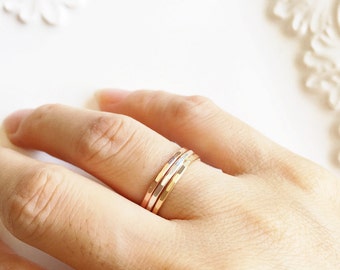 Mixed Metal Stacking Rings Set: Sterling Silver, Gold Filled, Rose Gold